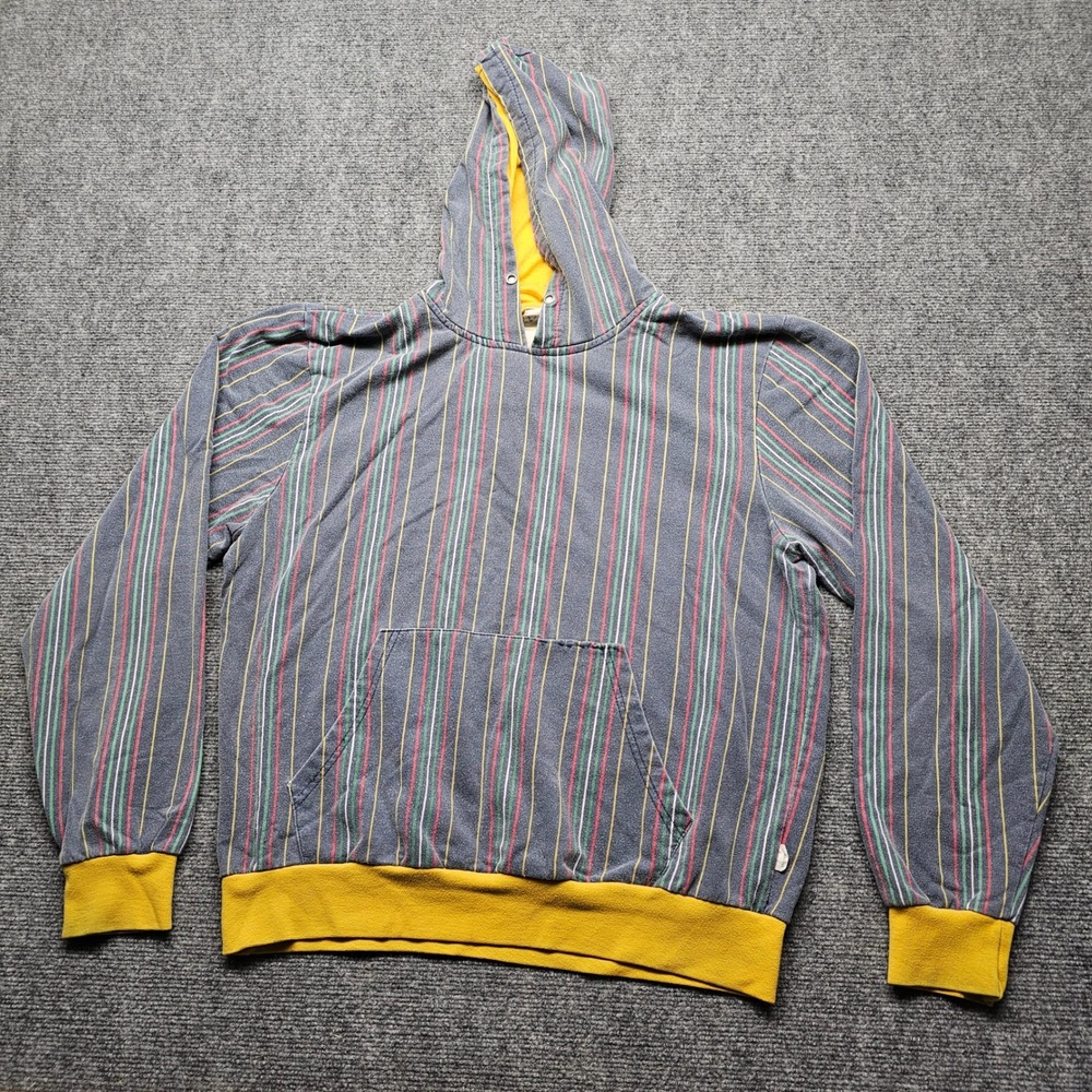 VSTR Premium Mens Striped Hoodie Charcoal Yellow Multi Color Pullover Large